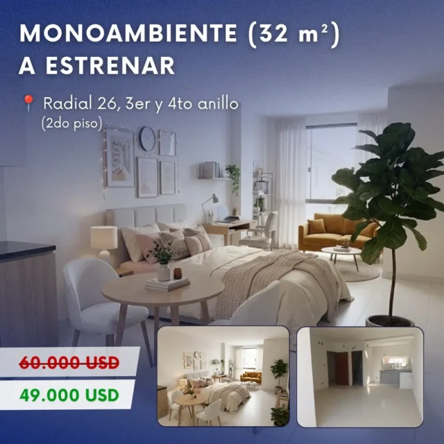 Monoambiente con balcón en preventa (32 m²)
